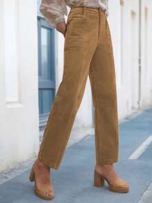 tooluck Womens Casual Winter Straight Leg Elastic Waist Corduroy Pants With Pockets Khaki - Màu Khaki - Xem 3