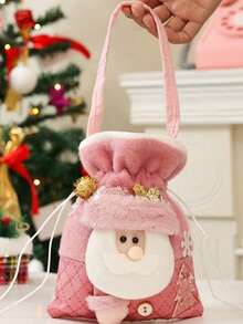 Christmas Gift Bag, Festive Pink Sequin Tote Bag With Santa Claus And Reindeer Pattern, Suitable For Storing Small Candies And Fruits, Home Kitchen Storage, Party Gifts, Holiday Decoration Gift Packaging - Multicolor - View 2