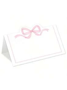 50 piezas Tarjetas de mesa con lazo rosa, tarjetas de nombre de estilo carpa con lazo lindo, tarjetas de asignación de asientos en blanco, suministros de decoración de mesa de fiesta de cumpleaños para decoración de mesa de fiesta de cumpleaños, regalos, decoraciones de graduación, cumpleaños, decoraciones de fiesta, decoraciones de boda, verano, playa, regreso a la escuela, útiles escolares, decoración de habitación