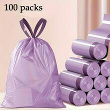 100pcs Purple Drawstring Trash Bags - Thickened Leak-Proof Disposable Plastic Garbage Bags, Convenient To Carry, Suitable For Kitchen, Bathroom, Bedroom, Living Room And Bathroom