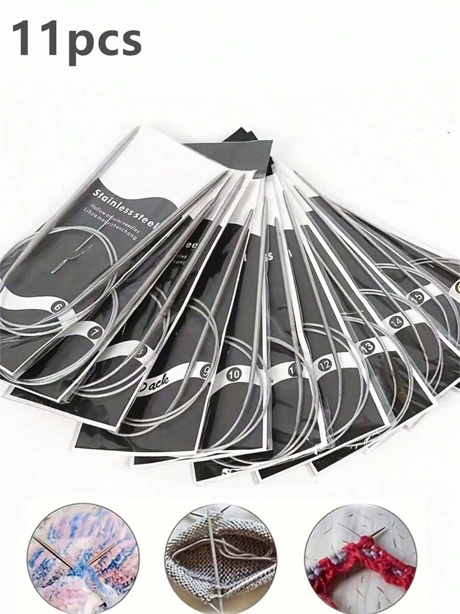 11pcs/Set 31.5inch Metal Knitting Needles Set Stainless Steel CircularWeaving Tools For Professional Use For General Purpose Durability