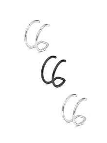 3 Stück/1 Stück Edelstahl Damen Fake Ohrringe Ohrclips Gold/Silber/Schwarz, keine Durchbohrung erforderlich, Schmuck für Neueinsteiger ohne Piercen - Doppel-C-Trompete - Übersicht 20