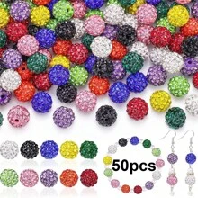 50/100pcs 10mm Handmade Ice Series Crystal Clay Beads - Baseball Sparkle Shamballa Disco Ball Design, Light Blue Fancy Sparkle, For DIY Jewelry Making, Necklace, Christmas Decoration, Crystal Beads, Necklace Bead Accessories, Shiny Bead Design, Handmade Beads