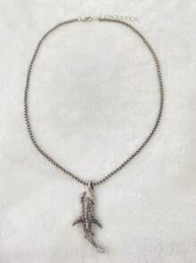 1 件男士时尚独特鲨鱼吊坠项链 - 復古銀色 - 查看 2