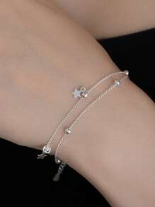 Silver Minimalist Double Layer Star Bracelet Chain Shining Adjustable Bracelet Women's Jewelry Suitable For Daily Wear