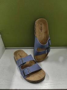 Sandalias de mula casuales con doble correa y hebilla, con suela de corcho suave y soportes para el arco, cómodas y antideslizantes, ideales para uso diario, playa y vacaciones, aptas para parejas