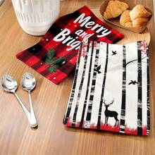 1set/1pc/2pcs Christmas Reindeer And Christmas Forest Printed Kitchen Towels And Dishwashers, Suitable For Interior Decoration In Restaurants, Kitchens And Bathrooms, Party Decoration, Holiday Gifts, And Can Also Be Given As Christmas Presents