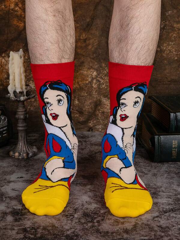 Disney 1 Pair Disney Snow White Cartoon Socks, Novelty Breathable Fashion Socks, Comfortable Gift Socks For Women