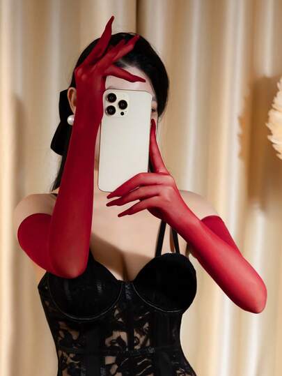 1 Cặp Găng tay dài không ngón thoáng khí, thoải mái, thanh lịch, mỏng màu đỏ tía dành cho nữ, thích hợp để chống nắng mùa hè, du lịch, tiệc Halloween, hóa trang