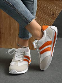 女士休闲运动鞋2025春秋新款拼接设计平底日常通勤舒适百搭简约小白鞋学生鞋时尚低帮复古阿甘鞋女夏季休闲平底防滑拼接彩色户外运动鞋春秋 - 芥末黃 - 查看 6