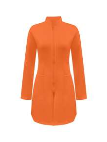 Solid Color Zip-Up Front Dual Pocket Lab Coat Spring - Orange - View 1