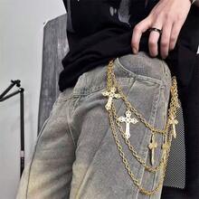 Halloween Punk Multilayer Pants Chain Belt Metal Stars Cross Spider Web - Dây chuyền quần dài đeo chéo ba lớp màu vàng - Xem 2