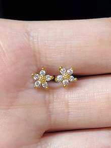 1 Đôi bông tai đính đá Cubic Zirconia thời trang, trang sức dành cho nữ, thích hợp làm quà cưới, đính hôn, kỷ niệm, dự tiệc, quà tặng ngày Valentine. - Vàng - Xem 3