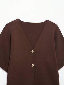 Áo len dệt kim tay ngắn cổ chữ V tối giản phong cách Âu Mỹ mùa hè mới về dành cho nữ, tốt nghiệp - Nâu 1 - Xem 11
