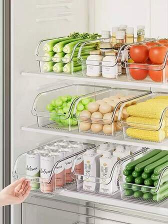 1pc Japanese Style Refrigerator Storage Box, Drawer Type Freezer Organizer, Slanted Kitchen Plastic Storage Basket, Rectangular