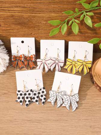 1쌍 스포티한 아크릴 볼에 나비 넥타이 디자인 귀걸이, 농구, 축구, 야구, 럭비 드롭 귀걸이 여성용, 경기일 및 일상 사용에 완벽한 액세서리