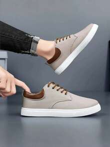 男士帆布鞋学生滑板鞋休闲透气男鞋 - 灰色 - 查看 4