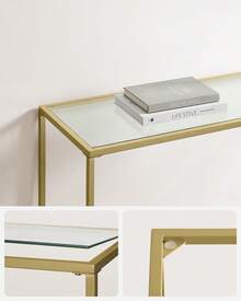 VASAGLE Console Table, Tempered Glass Table Top, Metal Frame, Heavy Duty, Adjustable Legs, For Living Room, Entryway, Hallway, Gold - Gold - View 3