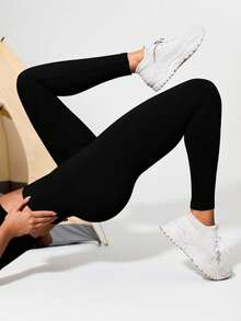 Quần legging bó cạp cao liền mạch có gân dành cho nữ - Quần legging Cloud Soft mềm mại như làn da thứ hai, nhanh khô, thoáng khí, co giãn 4 chiều, dùng để chạy bộ, đạp xe, tập yoga, bóng chày, thường ngày, màu đen - màu đen - Xem 1