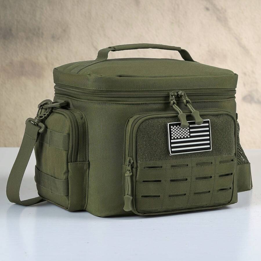 Tactical Lunch Bag For Men, Heavy Duty Lunch Insulator, Leak Proof, Durable For Office, Camping, Picnic, Water Bottle With MOLLE Webbing. - xanh quân đội - Xem 1