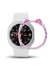 1pc Cute Cartoon Cat & Rose Gold/Silver Watch Case Protector Compatible With Samsung Galaxy Watch 7 FE 6 5 4 40mm 44mm / Watch 5 Pro 45 44mm / Watch6 43mm / Watch4 Classic 46mm, Luxury Rhinestone Jewelry Decorated, Shiny, Protective Cover For Young Fashionable Women