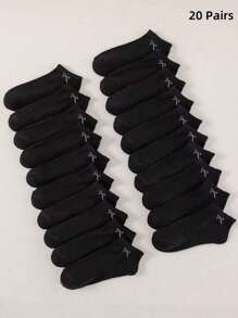 20 زوج جوارب قصيرة للنساء بلون أسود ثابت للاستخدام اليومي والرياضي، مريحة ومتعددة الاستخدامات