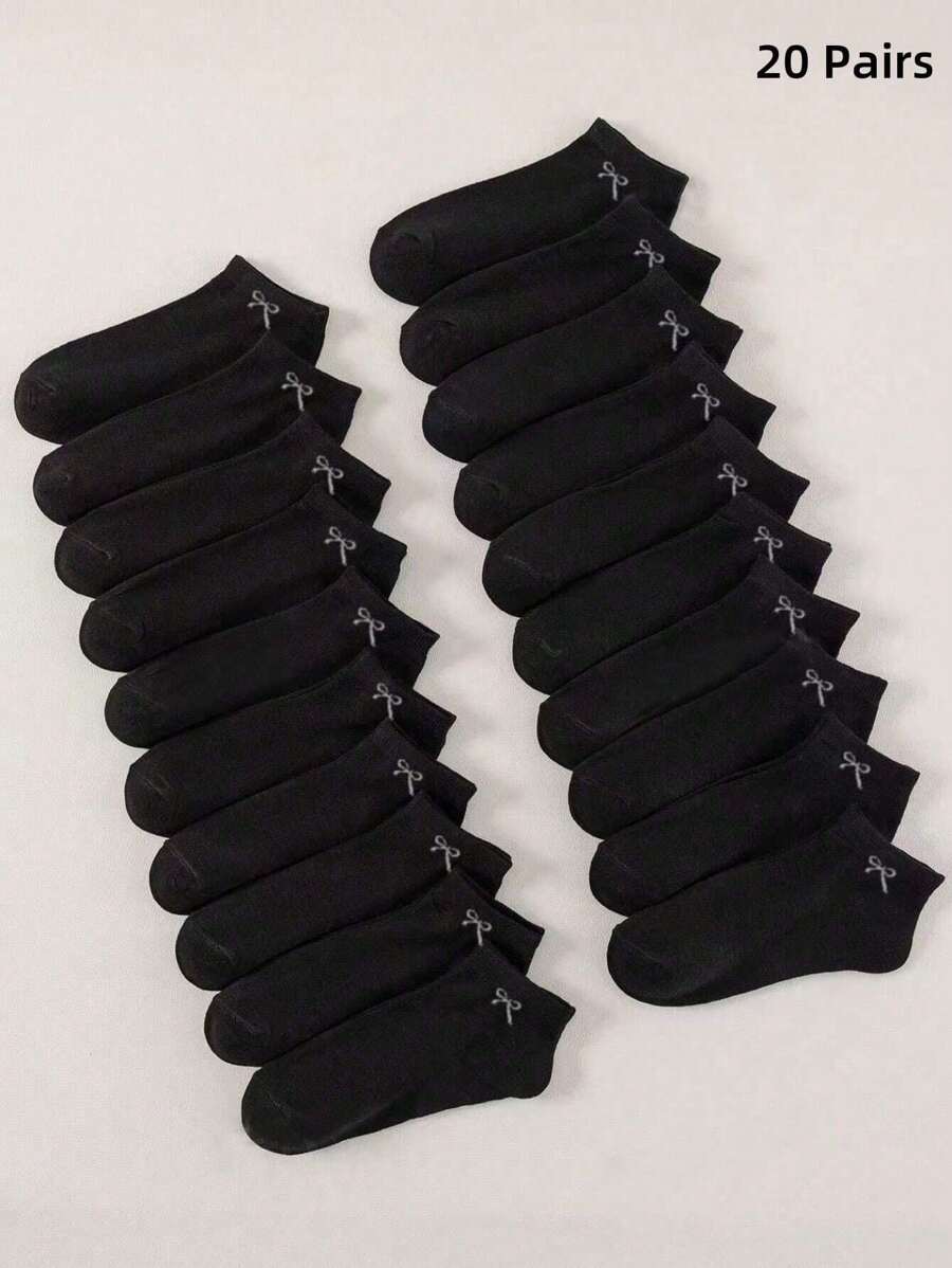 20 زوج جوارب قصيرة للنساء بلون أسود ثابت للاستخدام اليومي والرياضي، مريحة ومتعددة الاستخدامات