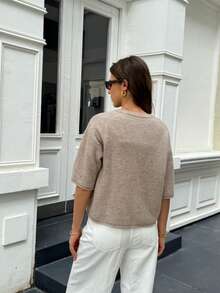 FOR BEAUTY Spring/Summer New Coffee Color Round Neck Short Sleeve Button Knit Top, Minimalist Elegant Commute Casual Cardigan, New Year - Brown - View 6