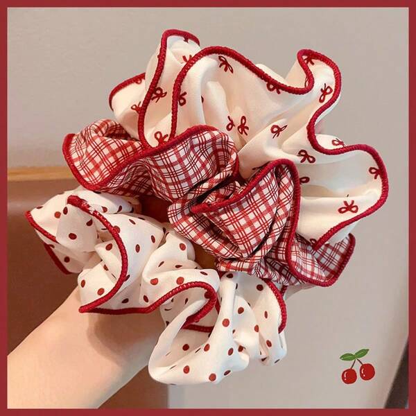 5pcs/3pcs/1pc High-Quality Red Polka Dot Bow Hair Scrunchies, Sweet Girl Student Hair Ties For Ponytail & Bun, Scrunchy Hair Ties, Bathing Makeup, Washing Face, Hair Accessories, Sport, Home Beauty Women Accessory Gifts