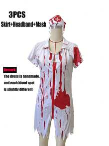 3 Piezas de Disfraces de Juego de Roles, Uniformes de Enfermera + Diademas + Juegos de Máscaras, Adecuados para Halloween o Grandes Reuniones Festivas, así como para Eventos de Juego de Roles de Personajes de Anime.