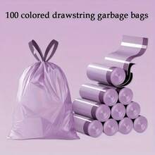 100pcs Purple Drawstring Trash Bags - Thickened Leak-Proof Disposable Plastic Garbage Bags, Convenient To Carry, Suitable For Kitchen, Bathroom, Bedroom, Living Room And Bathroom