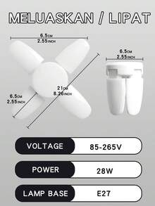 1 件/2 件 E27 LED 灯泡风扇叶片定时灯，28W，可折叠吸顶灯，室内使用，硬接线，无需电池，室内照明现代吸顶灯耐用结构，LED 灯泡