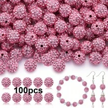 50/100pcs 10mm Handmade Ice Series Crystal Clay Beads - Baseball Sparkle Shamballa Disco Ball Design, Light Blue Fancy Sparkle, For DIY Jewelry Making, Necklace, Christmas Decoration, Crystal Beads, Necklace Bead Accessories, Shiny Bead Design, Handmade Beads