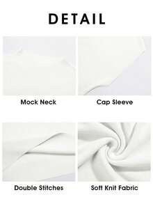 Womens Summer Short Sleeve Mock Neck Casual Basic Knit Slim Fitted Pullover Tops Shirt - 白色 - 查看 5