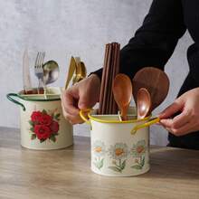 NYKAINMAN 1 Stück Vintage Besteckaufbewahrung aus Gusseisen mit 4 Fächern - Löffel, Gabel und Essstäbchen Eimer, Küchen Abtropfkorb Aufbewahrungsregal, Küchenutensilien, Weihnachten, Muttertag, Valentinstag - Verschiedenfarbig - Übersicht 3