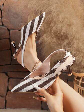 Women's Elegant Chunky Fabric Pointed Toe High Heels