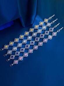 1pc Beautiful 4-Leaf Clover Chunky Cubic Zirconia Paved Luxury Wedding Banquet Bridal Party Bracelet For Women, Holiday Festival Jewelry Gift