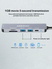 六合一 Type-C 集线器，支持 100W PD 快充，双 SD/TF 卡槽，高效文件传输，便携式多功能扩展坞