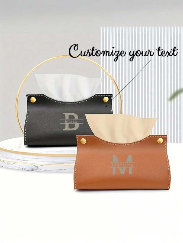 1 Customized Leather Tissue Box With Personalized Name Printing, Personalized Dust-Proof Tissue Box, Suitable For Home Living Room Desktops, Car Tissue Organizing Boxes, Party Supplies, Mother's Day Gifts, Artistic Handmade Sewing Accessories, Bohemian Style