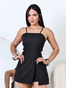 Women's Tailored Jumpsuit With Shorts And Padded Skirt - 黑色 - 查看 1