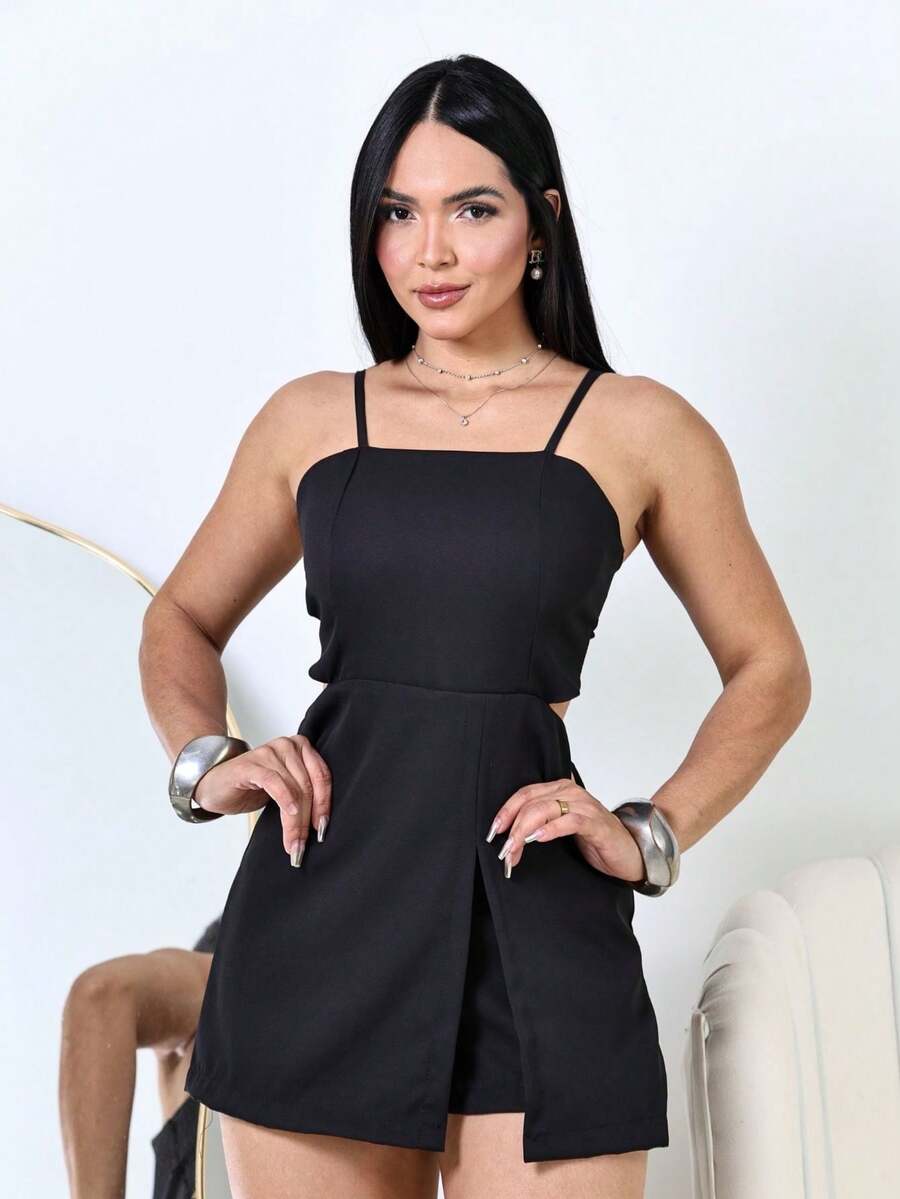 Women's Tailored Jumpsuit With Shorts And Padded Skirt - 黑色 - 查看 1