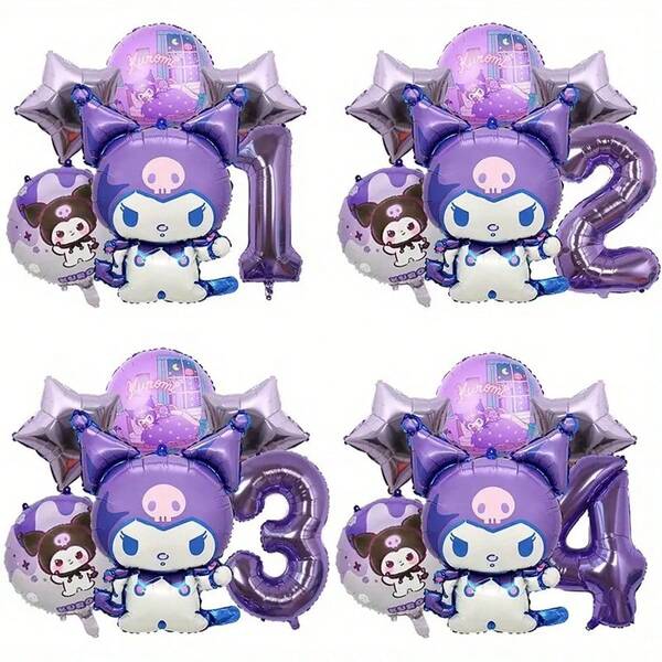 Sanrio 6Pcs/Set Sanrio Purple Coulomi Theme Purple Number 123456789 Birthday Party Balloon Decoration Set Room Layout