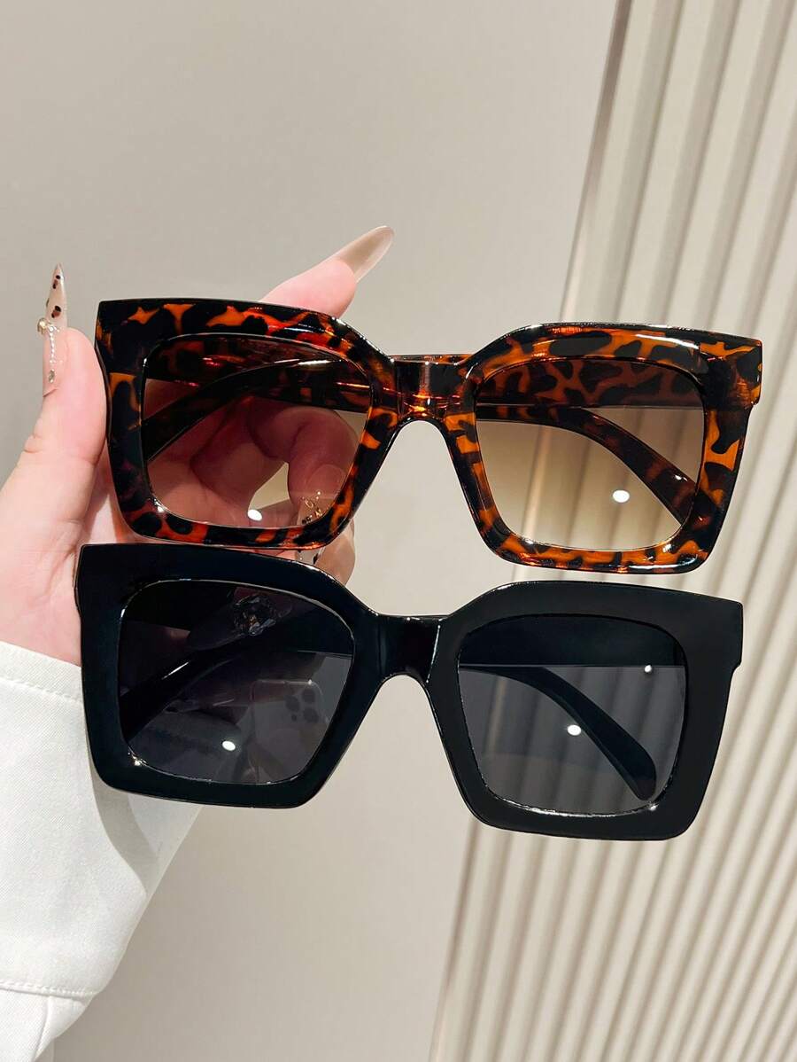 2 件套女士塑料超大时尚眼镜，适合夏季海滩度假、户外、旅行日常使用方形墨镜