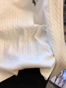 Vera Lane 冬季秋季服装女装骑士刺绣休闲优雅女孩可爱学院风Polo扭纹图案上衣长袖毛衣T恤万圣节约会夜服装女装韩版圣诞毛衣 - 白色 - 查看 7