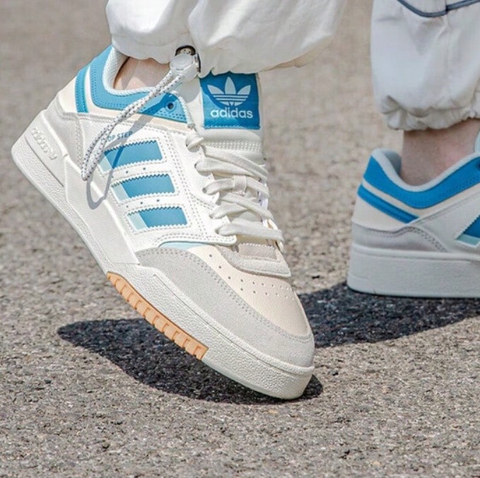 Adidas 三葉草 Drop Step 女士復古運動休閒板鞋 - 米色/藍色 - 查看 3