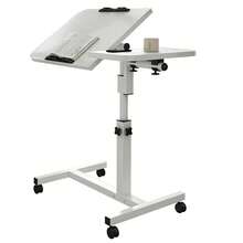 Side Table Height Adjustable 60-95 Cm, Mobile Bedside Table On Casters, Overbed Table With Tiltable Table Top, Small Wooden Nursing Table, Desk For Sofa, Living Room, Bedroom - trắng - Xem 9