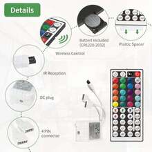 44 Key Wireless IR Remote Controller Dimmer Switch, 4 Pin 2 Ports RGB Control Box (DC12V-24V), For 4pin RGB 3528 5050 LED Light Strip (Dual Outputs)