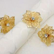 6pcs Alloy Napkin Rings, Hollow Flower Design, Suitable For Weddings, Parties, Holiday Banquets, Christmas Dinners, Exquisite Buckle Decor Gift - Multicolor - View 2
