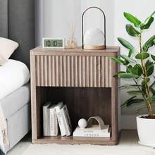 Dragonpad Fluted Nightstand Set Of 2 With Drawers, Modern Bedside Table For Bedroom, Living Room And Offices, Large End Table With Storage, Easy Assembly,Light Walnut - Walnut - View 3