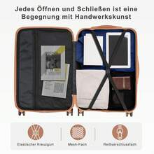 SUNROAD A Stylish Set Of ABS Suitcases With Vertical Stripes, Four-In-One Design With Handles And Universal Wheels. Available In 20in, 24in, 28in Sizes And 12in Carrying Case, Featuring ABS Aluminum Golden Pull Rods In A Fashionable Rose Gold Color Scheme - 白棕色 - 查看 4